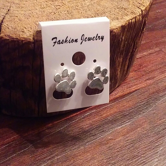 Paw Print Silver Stud Earrings - Picture 4 of 4